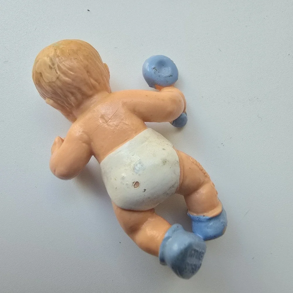 Vintage 1988 Bullyland Baby Toddler w/ Rattle PVC Figure Germany Blue Pink‎ 2